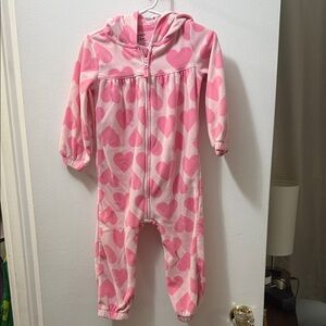 Carters Pink Heart Patterned Fleece Hooded Onesie